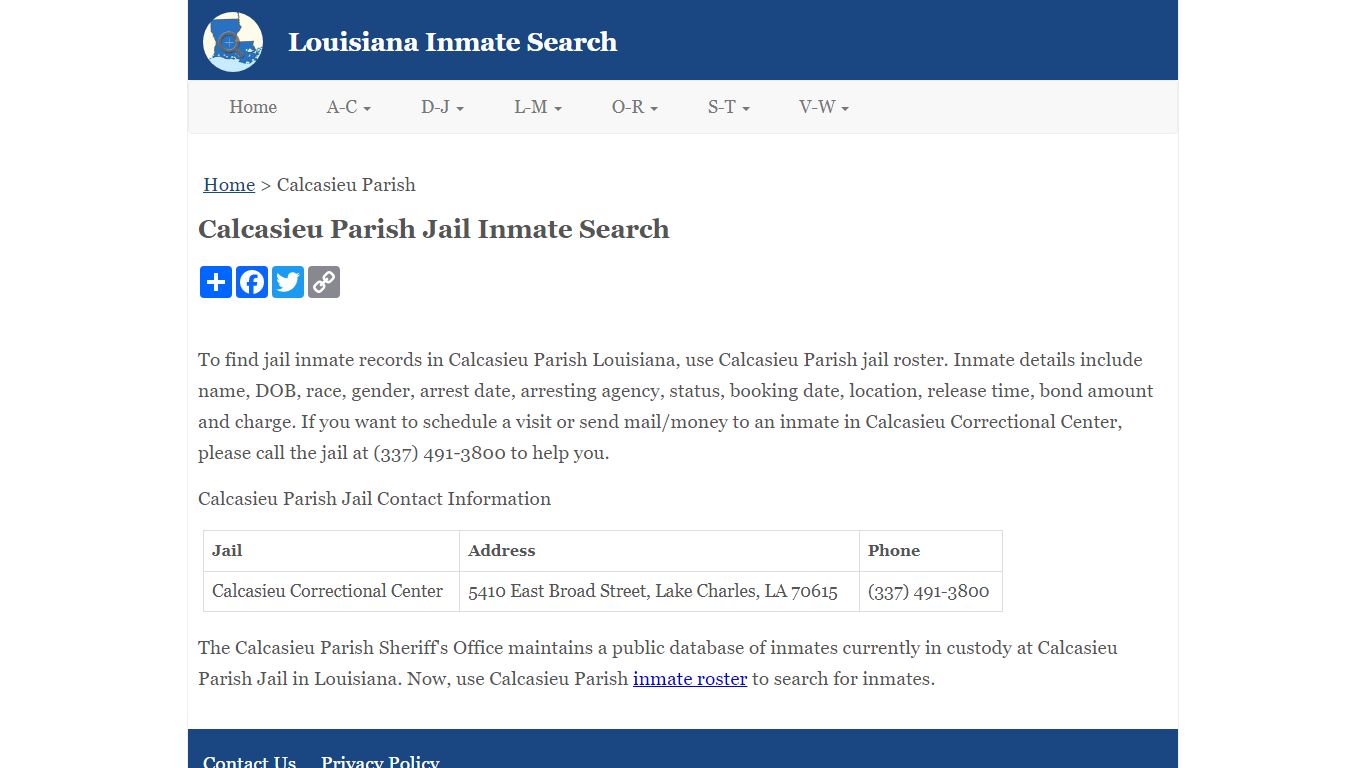 Calcasieu Parish Jail Inmate Search